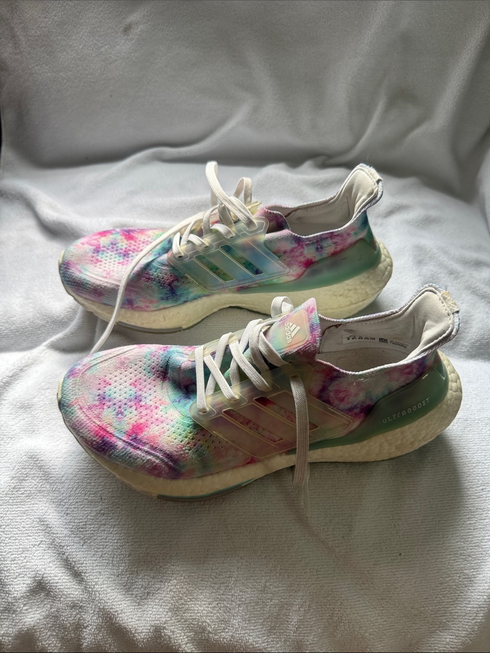 adidas Tie-Dye Ultraboost Sneakers in White, Pink, Teal